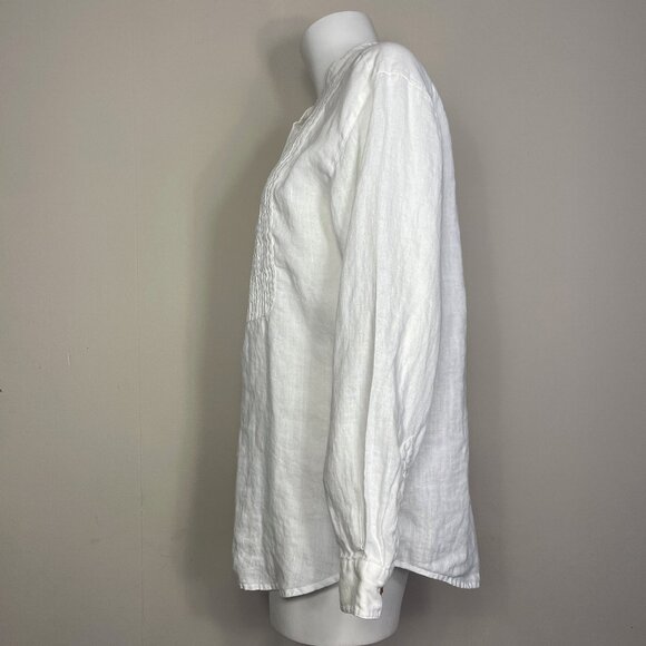 J Jill 100% Linen Top Shirt Sz Small White Button Down Pintuck Victorian Cottage - Picture 6 of 16